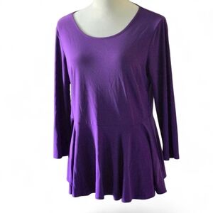Vintage 90s Antthony Purple Peplum Top Women’s M Long Sleeve Scoop Neck Stretch